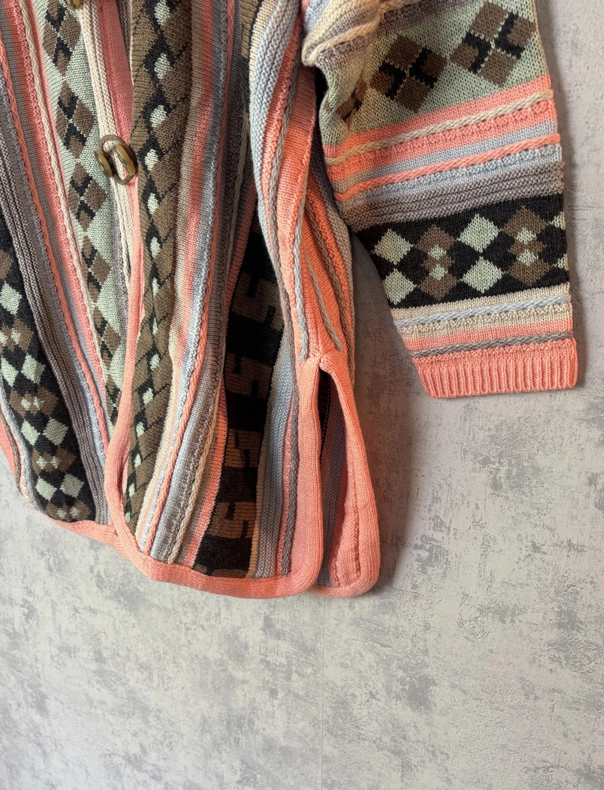 Marifior Coogi style Vintage Long Geometric Pattern Multicolor Coral Vest | 50% Wool | Size L – photo 4